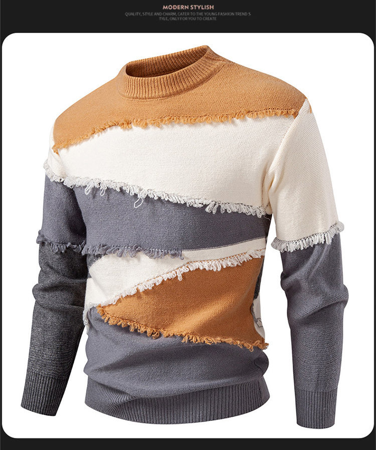 Pull en tricot homme rétro oversized col rond manches longues_voghion.com