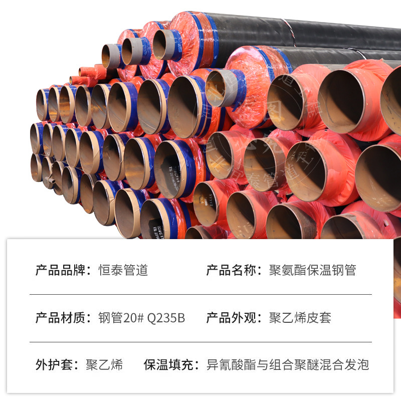 Tubo de aislamiento térmico prefabricado de poliuretano enterrado directo chaqueta negra tubo de aislamiento térmico enterrado directo calefacción de la comunidad Q235B tubo de acero aislante térmico