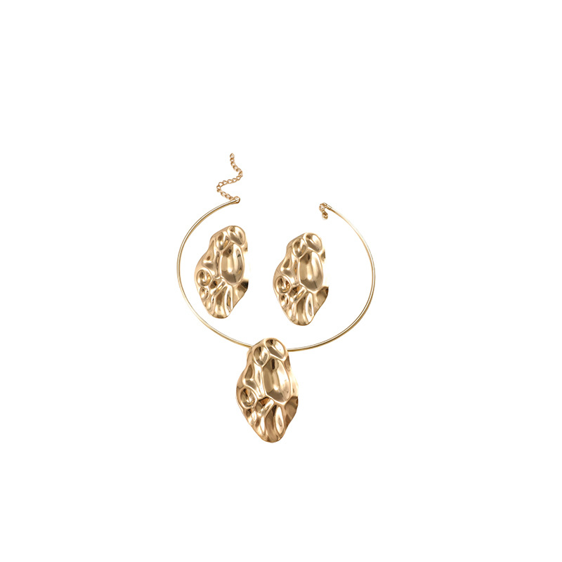 Elegante agua ondulada de aluminio disco aretes collar conjunto de diseño minimalista pernos de aretes metálicos fríos aretes de aretes