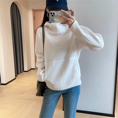 ER9191休闲随性宽松显瘦轻量感华夫格面料高领连帽卫衣女2025秋