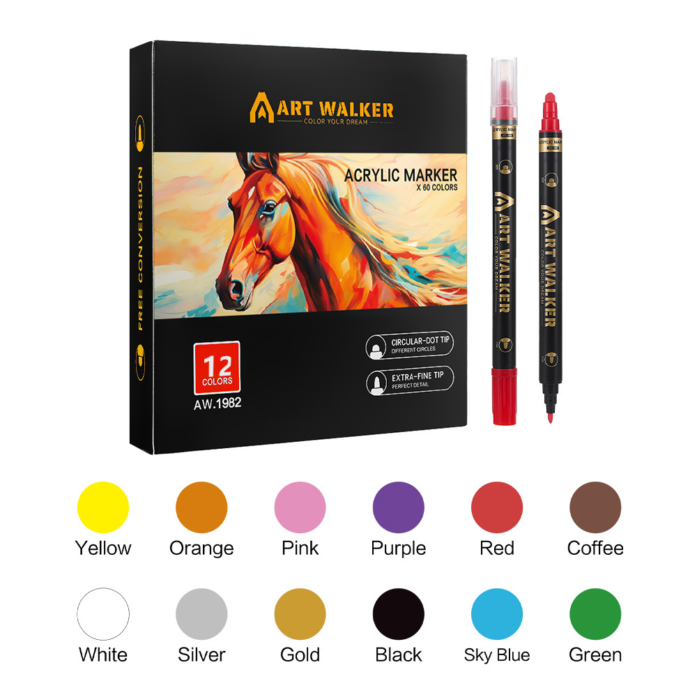 Bolígrafo de tejido Juego de marcadores acrílicos de dos cabezas Zapatos de bricolaje Pincel de pintura de tela Pincel de estudiante de pintura de color a base de agua