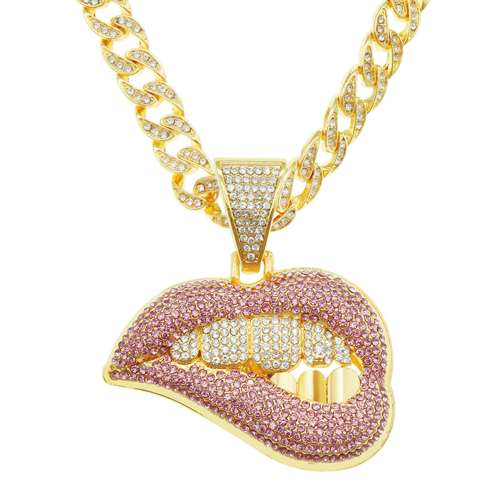 Fashion Personality Pink Lip Diamond Pendant Necklace display picture 1