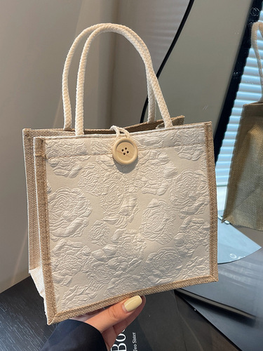 Ins Handbag Linen Bag for Women Outdoor Hand-held Lunch Box Bento Bag Women 2024 Trendy Office Small Handbag