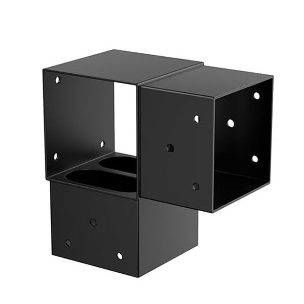 Base Conectora de Tres Vías para Poste de Madera de Acero al Carbono, Fijación con Tornillos, para Cenadores de Jardín