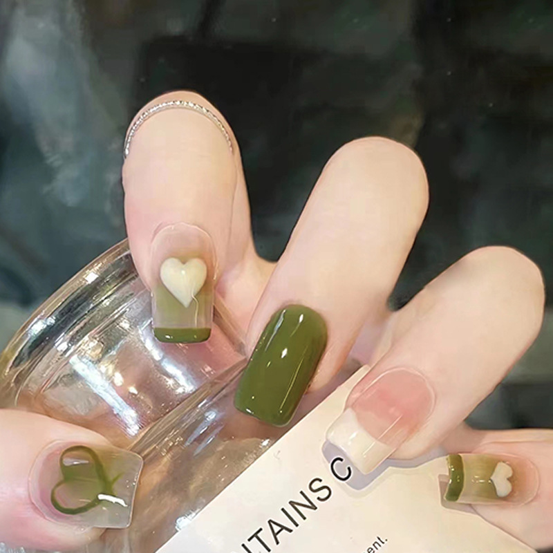 Summer New Short Nail Patch Wear Green Natural Fresh Love Advanced Fake Nail Patch No Grinding Summer New Short Nail Patch Wear Green Natural Fresh Love Advanced Fake Nail Patch No Grinding