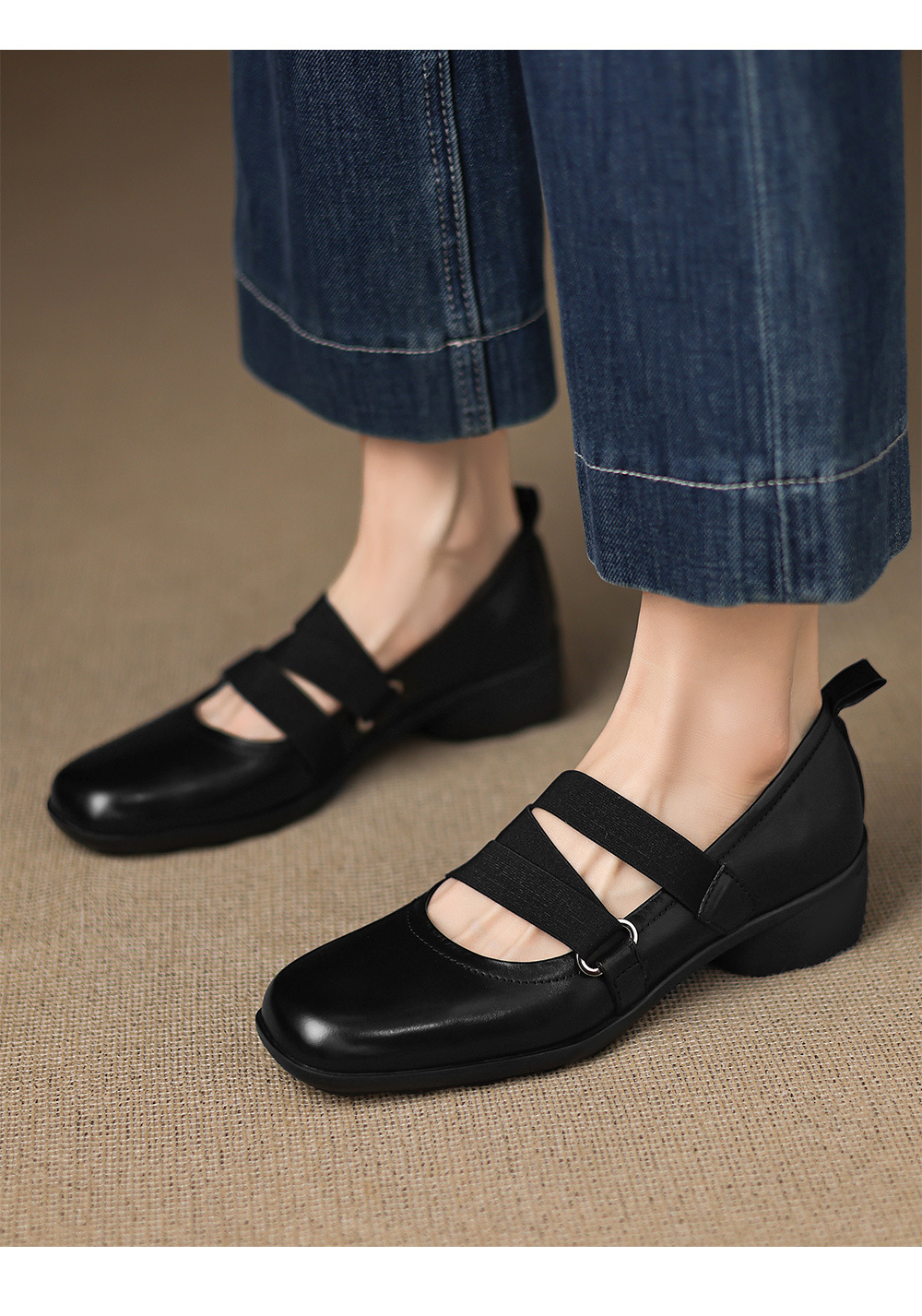 Giày Mary Jane nữ quai ngang gót xuồng 4 cm, phong cách ballet retro — đen chi tiết 2