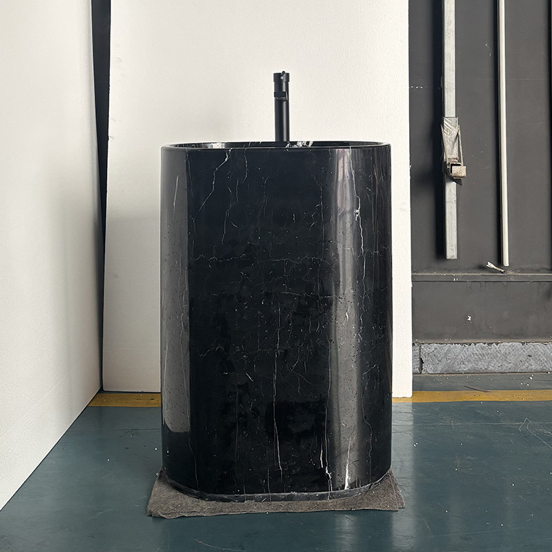 Natural Marble Pedestal Basin Original Stone Integrated Floor-Standing Wash Basin Bathroom Vertical Art Oval Wash Basin