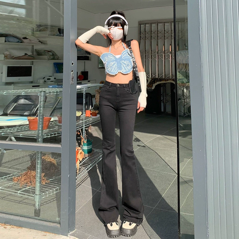 2023 новые тонкие эластичные брюки расклешенные брюки с высокой талией тонкие джинсы джинсы подковы весна и осень ретро