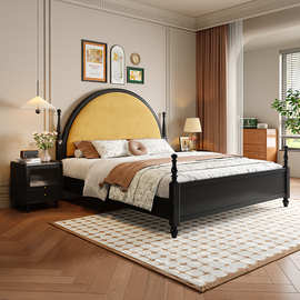 法式复古主卧双人实木床简约白色公主床1.8米婚床美式皮软包大床