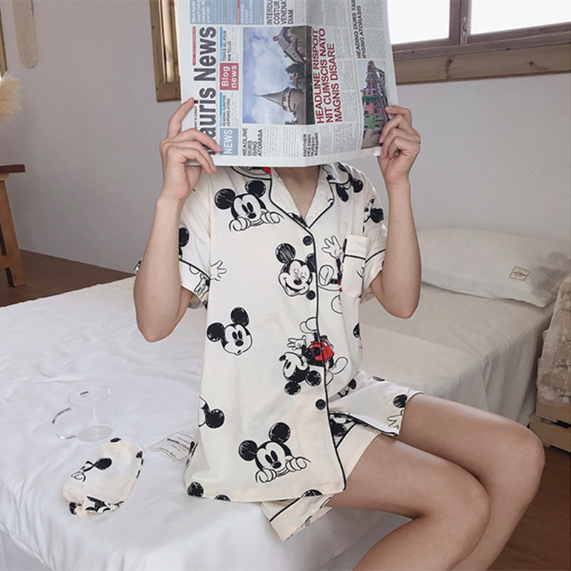 Celebridad en línea ins estilo Corea del Sur pijamas de dibujos animados verano de las mujeres Mickey pantalones cortos de manga corta de alto grado lindo traje homewear