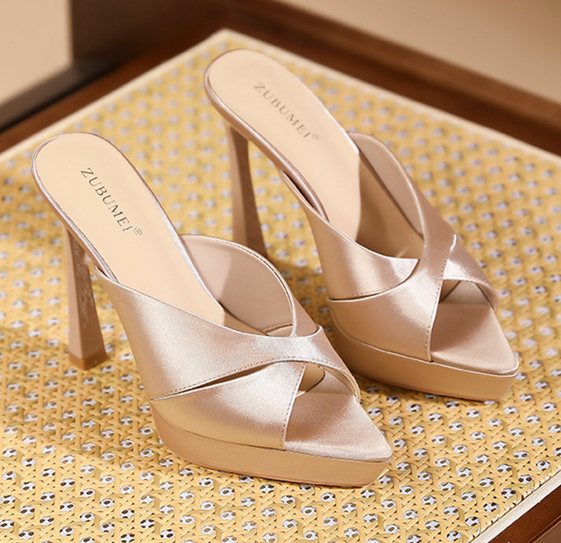 Sandal cao gót nữ mũi nhọn hở ngón, gót nhọn 9 cm, đế platform dày dáng — màu đen chi tiết 10