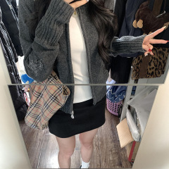 韩系双拉链短款初春外套女春秋季2025年开春新款毛衣针织开衫上衣