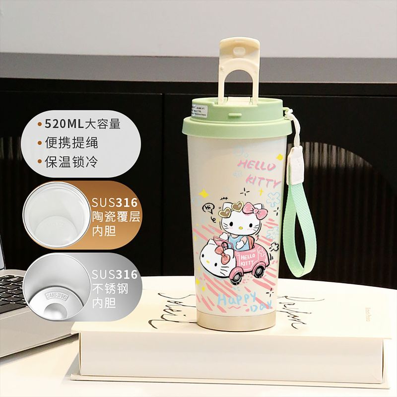 新款童趣咖啡杯316不锈钢保温杯卡通带吸管杯子双饮高颜值喝水杯|undefined