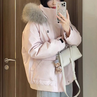 Big Wool Collar Korean Ins Couple's Cotton-padded Coat Women's Winter 2024 New Loose Overalls Cotton-padded Coat Thickened Cotton-padded Jacket