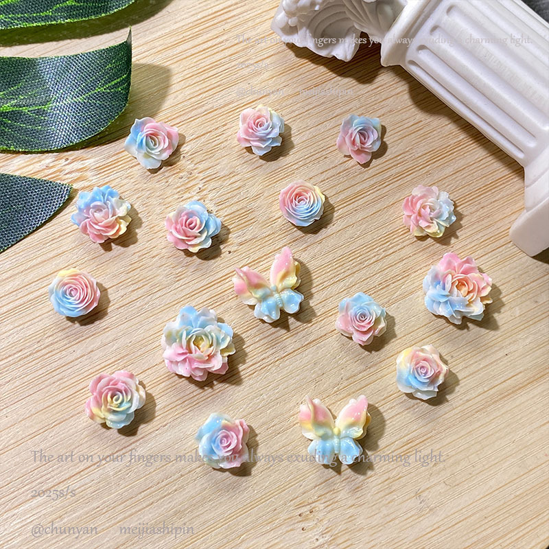 Popular Glossy Three-Color Oil Painting Flower Nail Art Decorations, Three-Dimensional Soft Flowers, Handmade DIY Earrings, Nail Art Material Package Wholesale