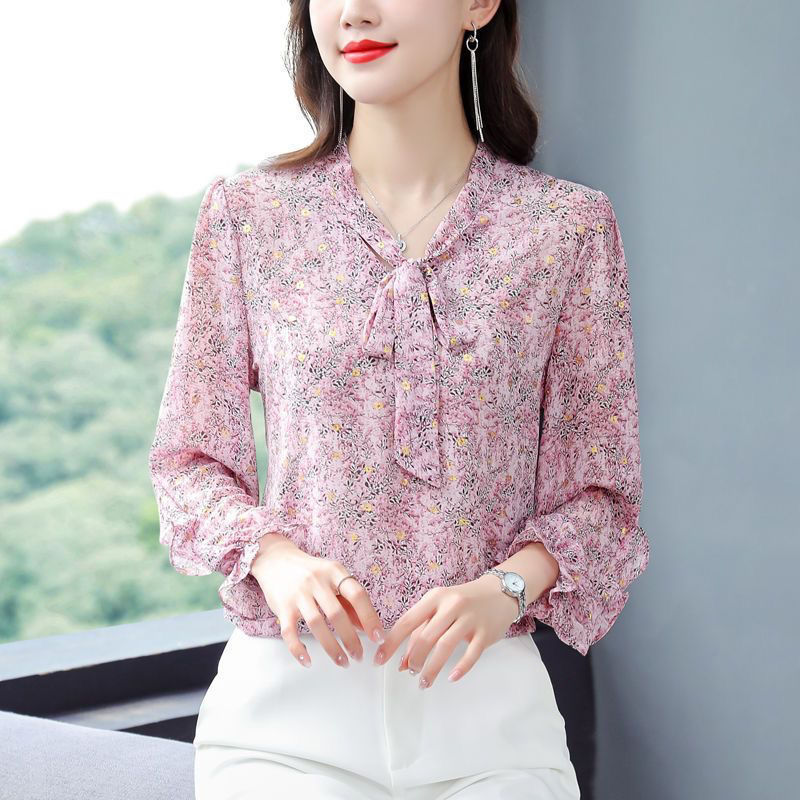 高档碎花雪纺衬衫女春夏新款遮肉显瘦上衣妈妈装时尚洋气百搭小衫|undefined