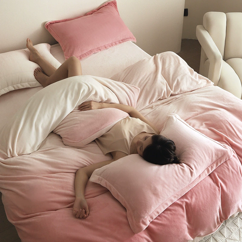 Комплект из четырех предметов в японском стиле без принта, домашний молочный бархат, двойной пододеяльник градиентного цвета, осенне-зимний теплый комплект из четырех предметов