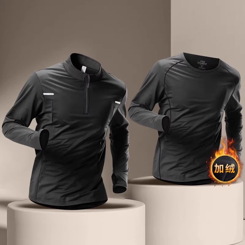 Ropa de entrenamiento deportivo masculino de atletismo, carrera, camiseta deportiva de secado rápido, ropa de fitness, primavera y otoño, camisa de manga larga con medio cremallera.