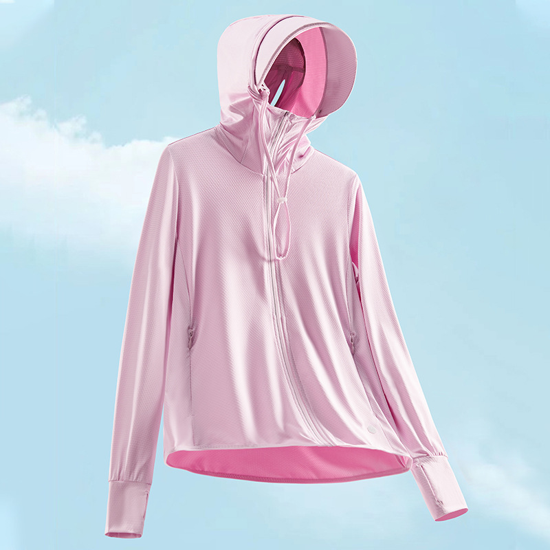 Ropa solar de verano para hombres hielo delgado anti-UV hielo protector solar transpirable pareja ligera ropa de piel encapuchada mujer