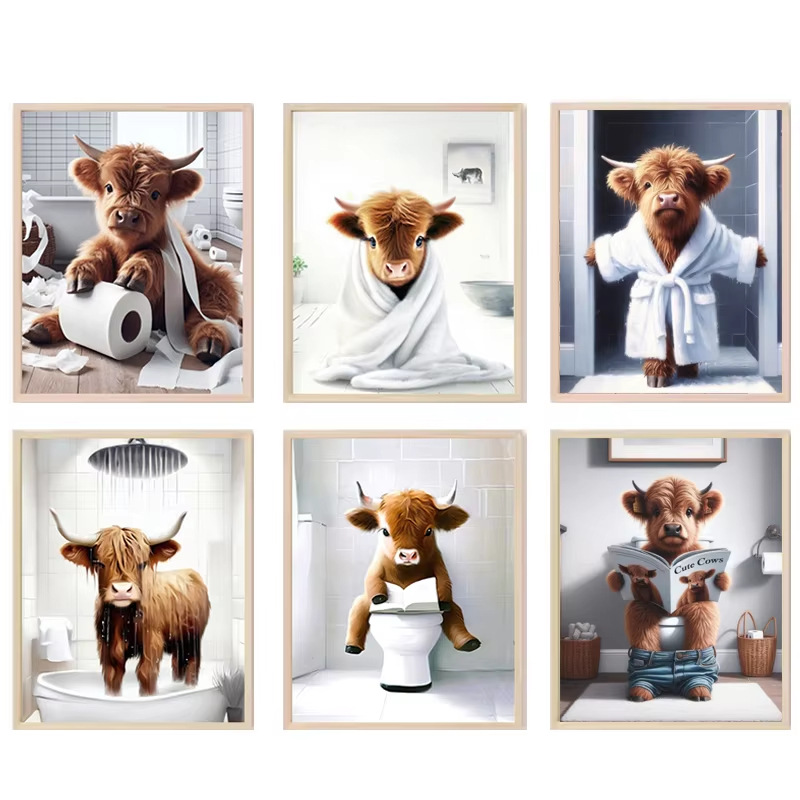 Modern creative bathroom bath yak bathtub toilet bathroom canvas decorative painting core poster frameless