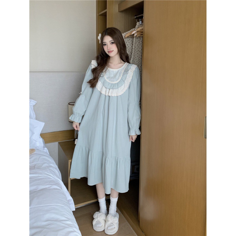 Estilo coreano cómodo estilo Palacio dulce princesa de encaje con volantes otoño homewear traje camisón