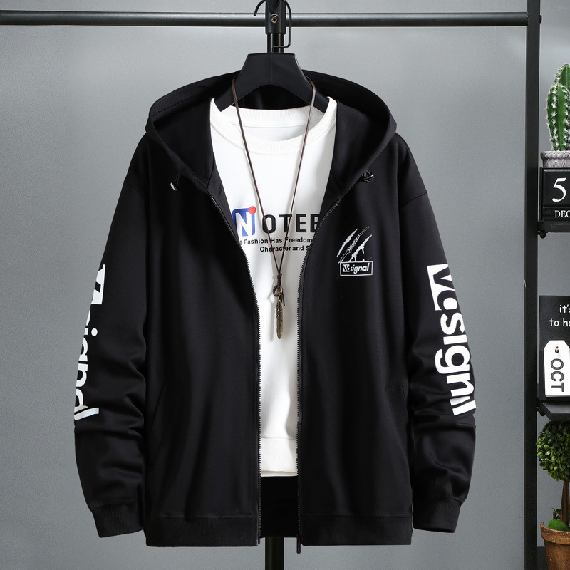 2025 Plus Size New Fat Men's Sweatshirt Spring Plus Size Plus Velvet Fat Man Loose Jacket Hooded Top