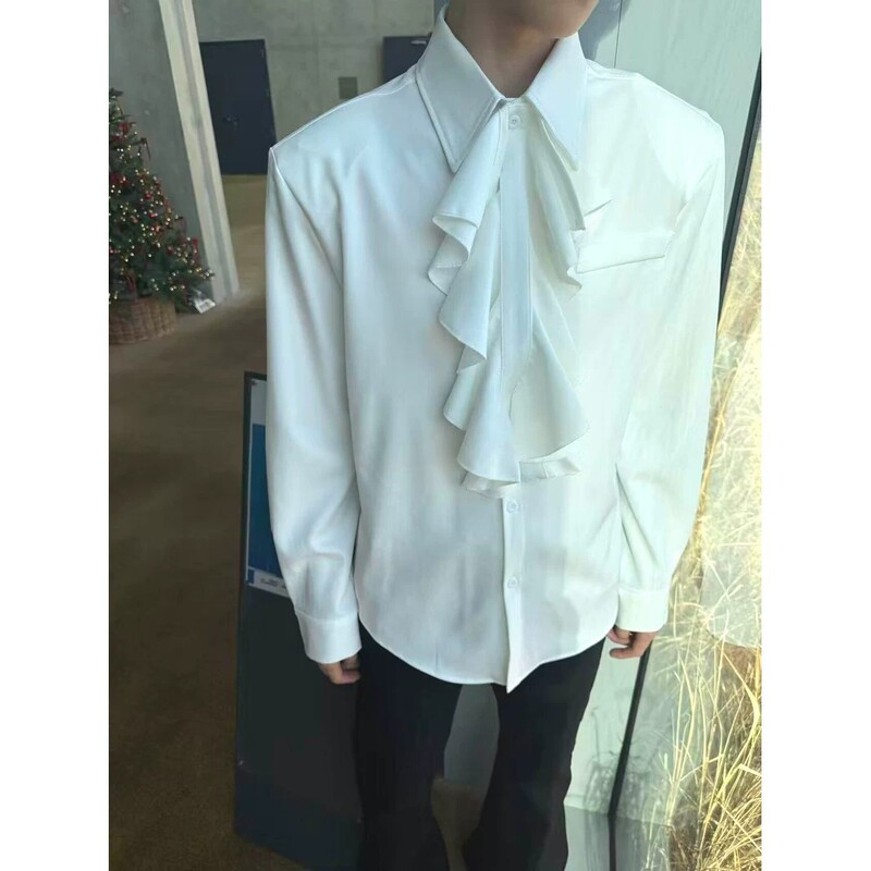 Medieval Gothic Collar White Shirt for Men, French Court Ruffled Long Sleeve Ball Gown Shirt, Cosplay Costume Medieval Gothic Collar White Shirt for Men, French Court Ruffled Long Sleeve Ball Gown Shirt, Cosplay Costume