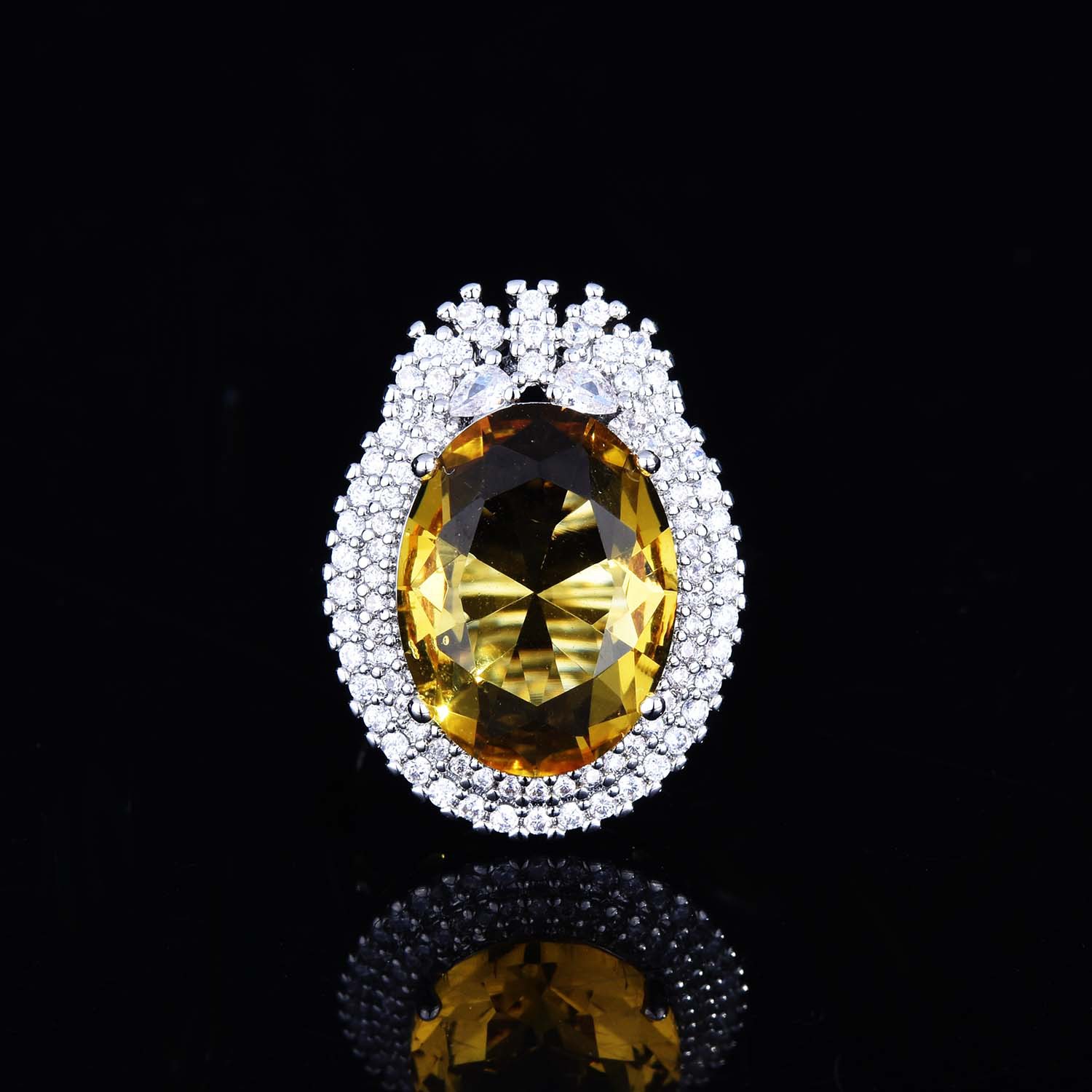 Pigeon Egg Golden Diamond Color Pendant Long Earrings Open Ring Female Wholesale display picture 1