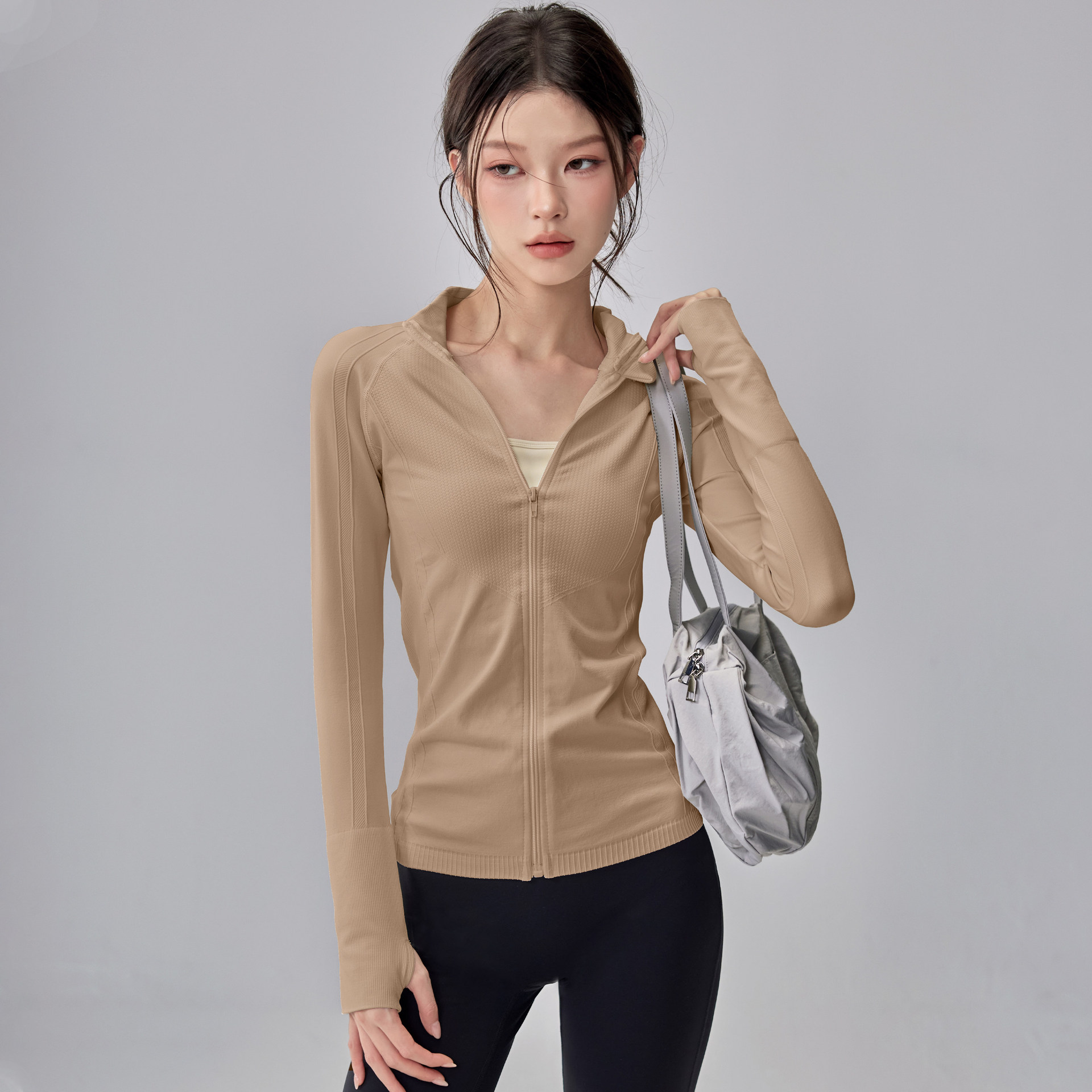Affordable Alternative Seamless Yoga Jacket with Stand Collar, Slim Fit, Flattering, Pilates Long-Sleeve Top, New Autumn/Winter Sports Wear