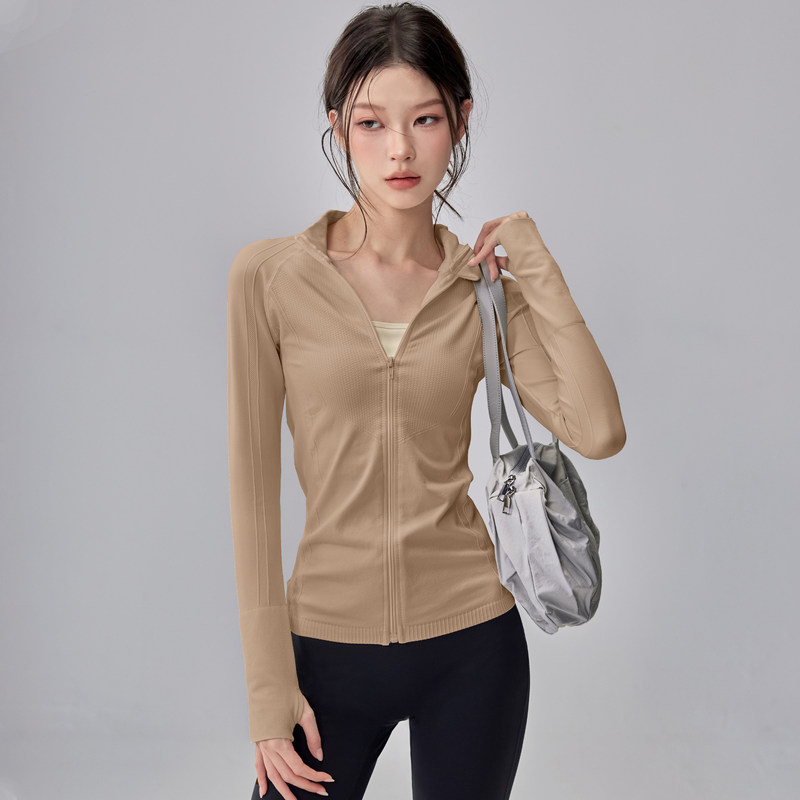 Affordable Alternative Seamless Yoga Jacket with Stand Collar, Slim Fit, Flattering, Pilates Long-Sleeve Top, New Autumn/Winter Sports Wear
