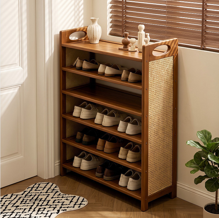 Dormitory shoe rack, widened rattan shoe organizer, multi-layer household entryway shoe storage solution, simple shoe cabinet for the entrance