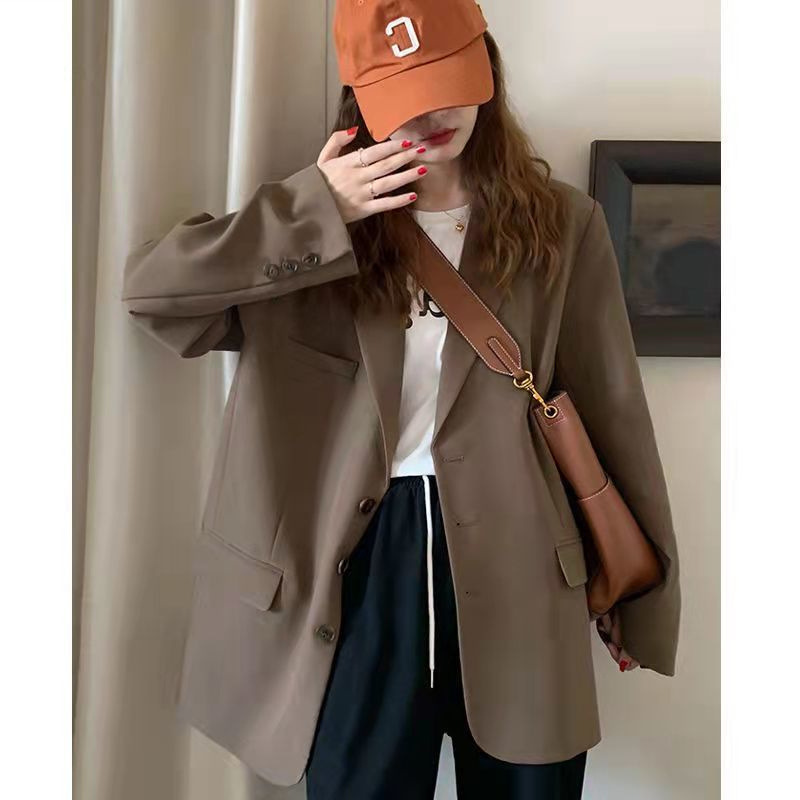Brown Blazer for Women, New Spring and Autumn Korean Style, Trendy High-End Casual Slimming Design Student Suit Jacket
