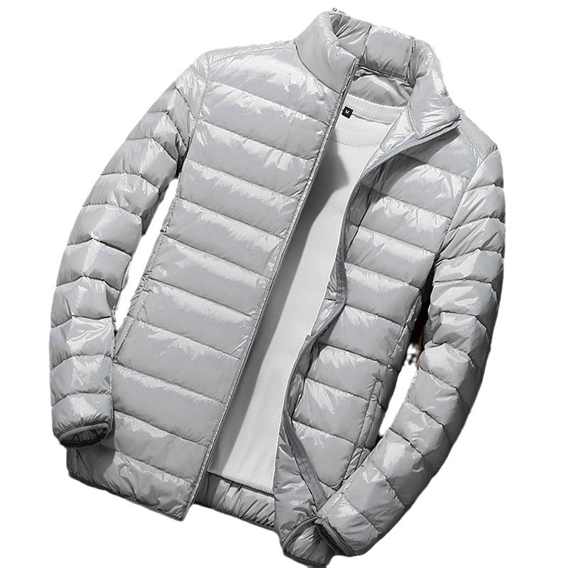 2023 nueva chaqueta acolchada de algodón de plumas ligeras de invierno para hombres con cuello de pie corto Chaqueta ultrafina slim fit de estilo coreano más abrigo de tamaño
