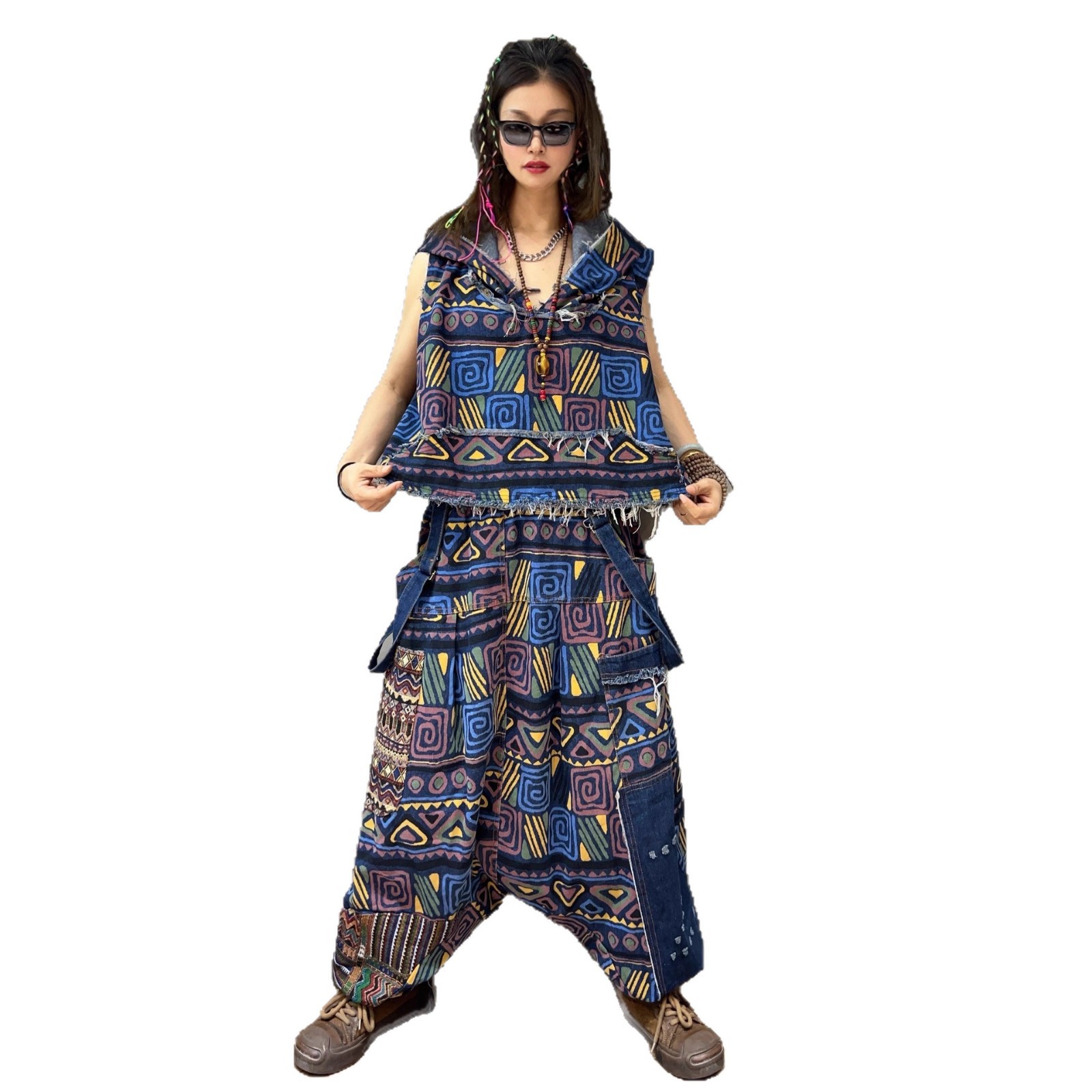 Personalidad de moda cool vaquero diseño de bordes de lana chaleco encapuchado correa de correa de chaleco de caño suelto conjunto de moda retro de moda mujer moda image 5