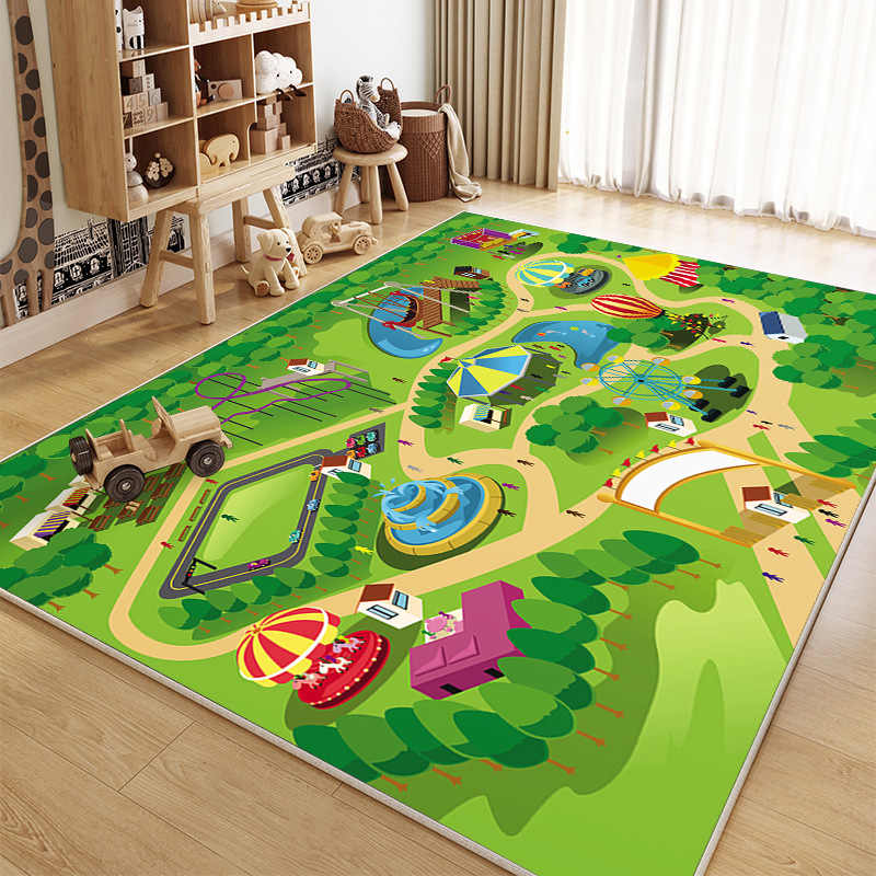 Source Manufacturer of Large-Area Non-Slip Mats for Bedrooms, Crystal Velvet Carpets, Cartoon Car Track Children's Floor Mats