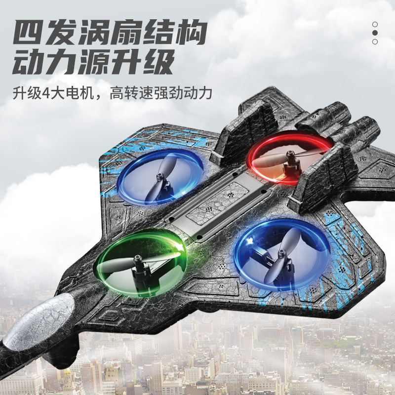 Nuevo avión de combate de espuma de control remoto modelo de avión no tripulado de cuatro ejes de suspensión de vuelo de altura fija rodando juguetes acrobaciosos