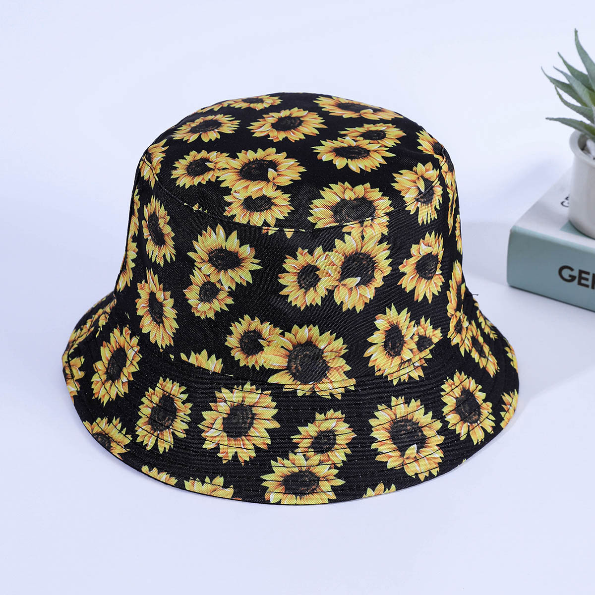 Nuevo impreso de girasol sombrero de Cuenca de la planta sombrero de pescador protección solar todo partido cara cubierta ajustable sombrero neutral