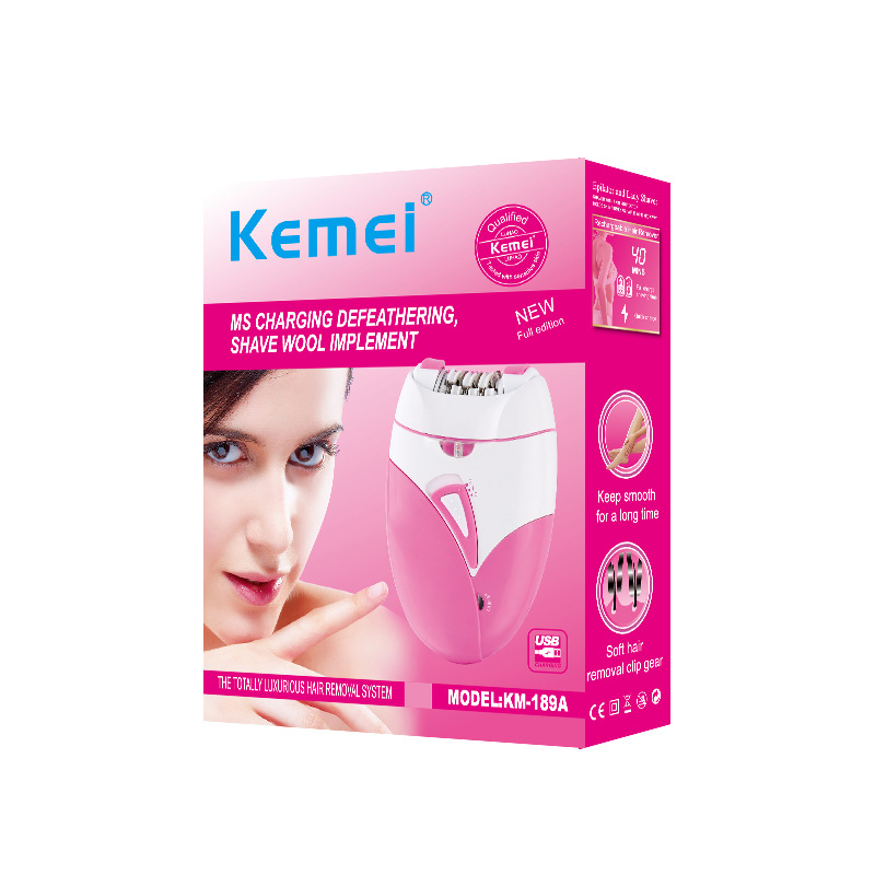 Depiladora Eléctrica Kemei KM-189A, Recargable por USB, Afeitadora Femenina, Dispositivo de Depilación Íntima
