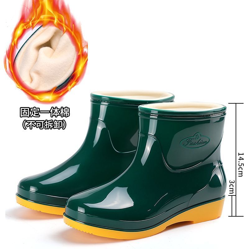 Cuatro estaciones zapatos de lluvia de cañón corto para mujeres zapatos de lluvia calientes para adultos con veludo impermeable antiderrapante cocina de moda zapatos de agua botas de agua al por mayor image 16