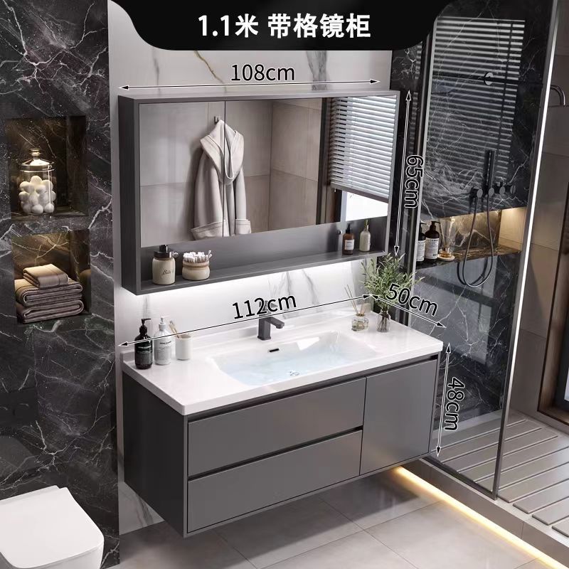 (핫스타일 그레이) 일반 거울장 모델 + 전국보증 - 110CM 무도장 공정 + 수도꼭지 악세사리 무료세트