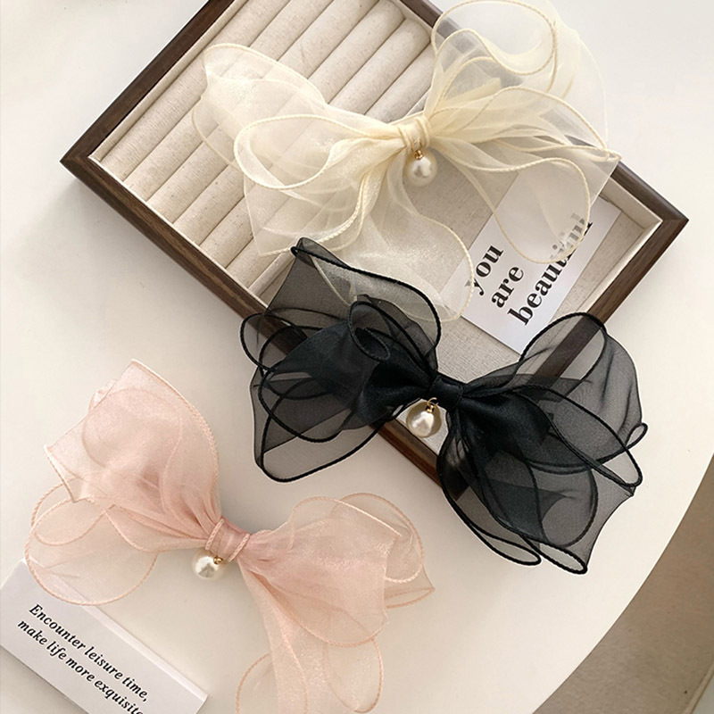 Französische Netzschleife Perlenhaarnadel Damen-Hinterkopf 2023 Neuer Federclip Hochwertiges Temperament-Haar-Accessoire_voghion.com