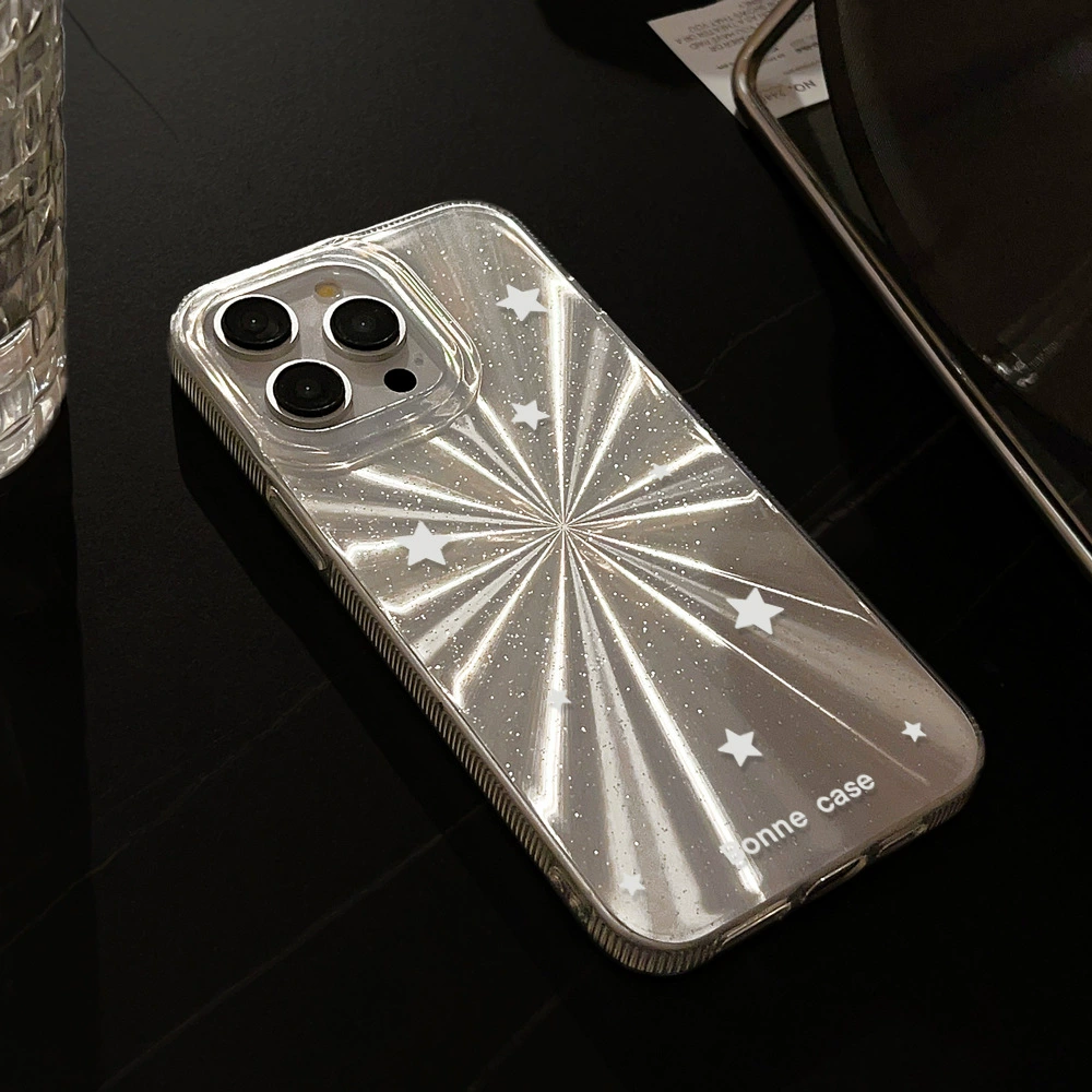 Чехол для телефона (Apple) iPhone 15 совместимый — серебристо-белая звезда-блестки, тонкая защитная