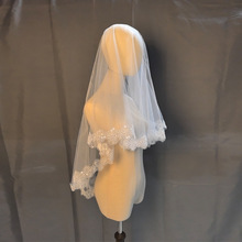 新娘婚纱头纱礼服配件短小头纱婚礼头饰结婚白色蕾丝面纱单层