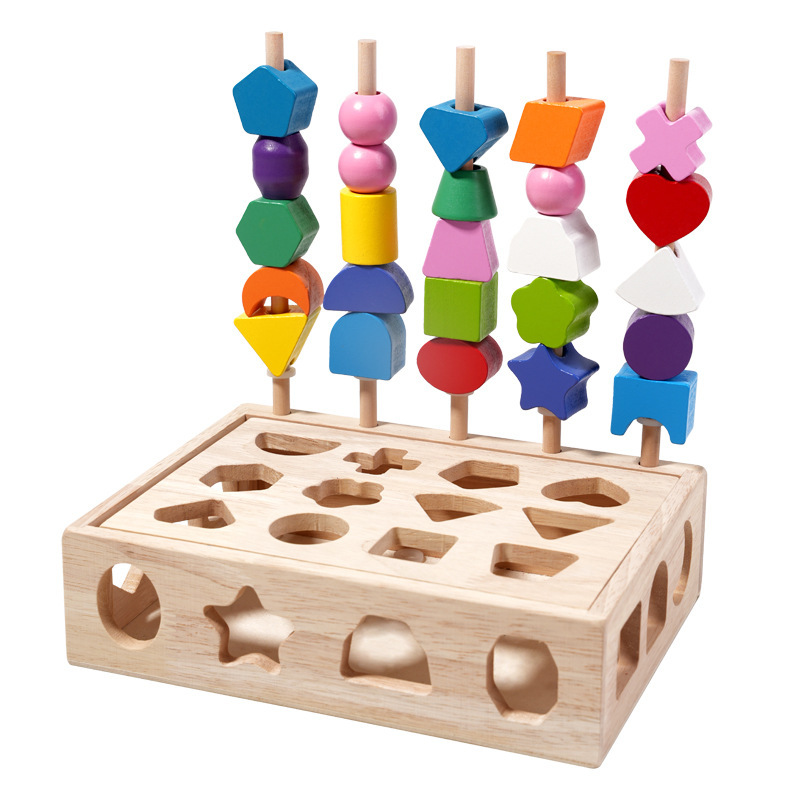 Forma geométrica conjunto columna de entrenamiento sensorial tridimensional de madera para niños material didáctico de escritorio educativo Montessori juguetes a juego