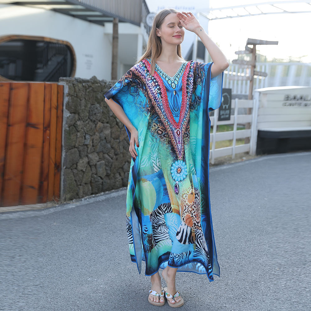 Blusa de playa europea y americana de secado rápido impreso junto al mar ropa de protección solar suelta traje de vacaciones bikini traje de baño blusa 5D13