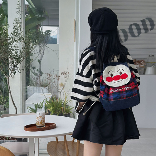 Cartoon backpack children's bag Japanese and Korean style kindergarten school bag autumn and winter cotton plaid bread people parent-child backpack