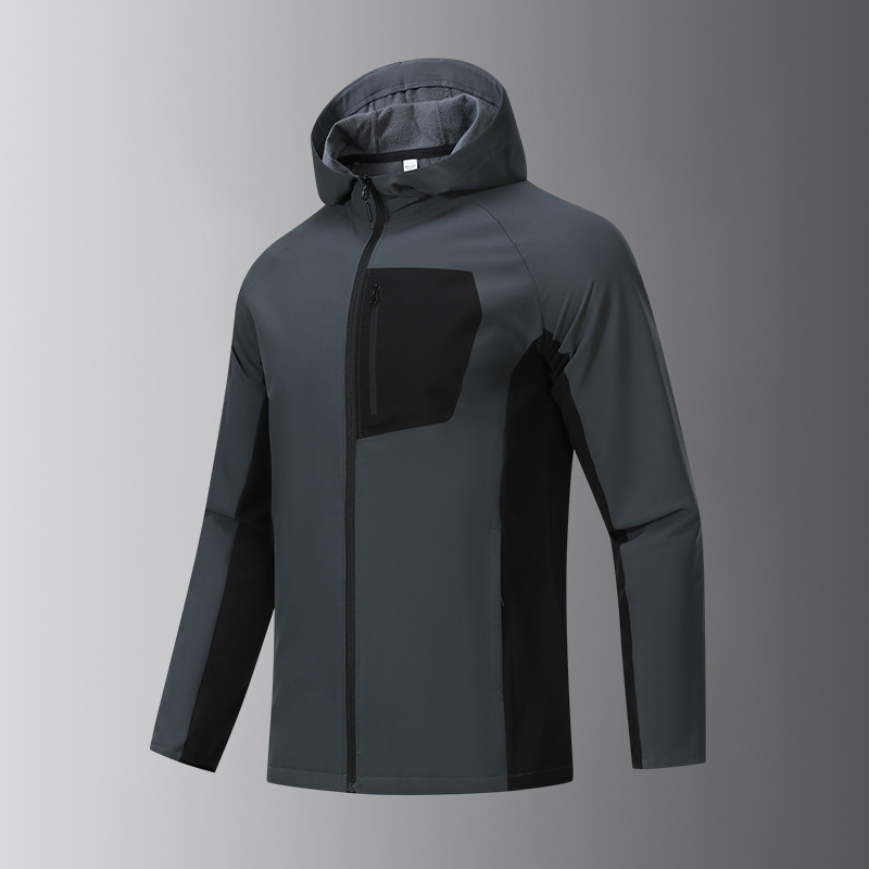 Dijia's Same Style Outdoor Soft Shell Sports Jacket Men's Quick-Drying Breathable Running Zipper Hooded Casual Wear Long-Sleeved Jacket