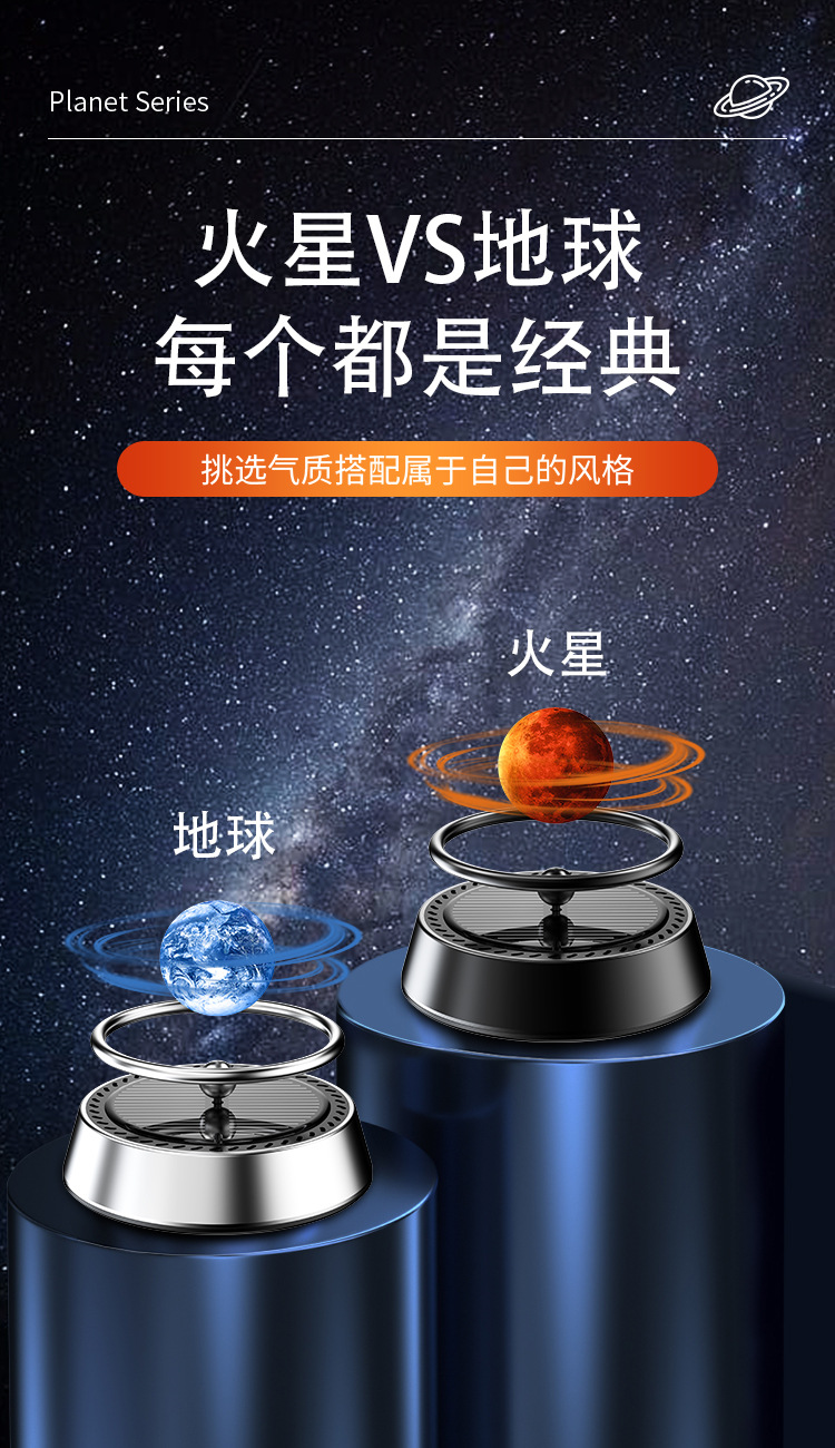 Floating planet solar car aromatherapy ornaments car center console perfume car high-end rotating light ball wholesale
