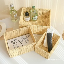 藤编桌面餐具收纳盒 酒店餐厅刀叉筷子笼遥控器钥匙收纳筐