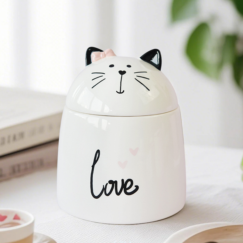 2023 nueva caja de almacenamiento ligera pintada a mano para gatos y gatos, encantadora caja de almacenamiento de cerámica ligera y ligera, pequeña y fresca